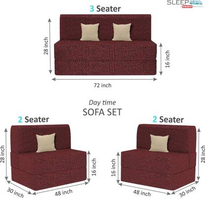 SLEEP SPA SMART HOMES Set 3 Seater Double Foam Fold Out Sofa Cum Bed