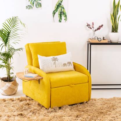 Jordyblue Tokyo Polyester 1 Seater Single Solid Wood Pull Out Sofa Cum Bed