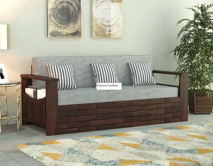 Douceur Furnitures Solid Sheesham Wood For Living Room / Hotel / Bed Room. 3 Seater Double Solid Wood Pull Out Sofa Cum Bed