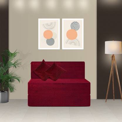 Fresh Up 4x6 Feet-Velvet Fabric with 2 2 Seater Double Foam Fold Out Sofa Cum Bed