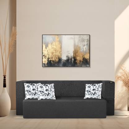 Fresh Up 72x36x10 inch LOW FLOOR SEATING Jute Fabric with 3 Cushions 3 Seater Single Foam Fold Out Sofa Cum Bed