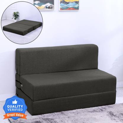 Flipkart Perfect Homes Exotica 72x36x8 inch|Low Floor, Washable Jute Fabric 1 Seater Single Foam Fold Out Sofa Cum Bed