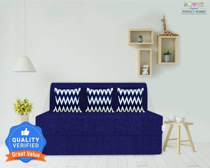 Flipkart Perfect Homes Janice 72x72x8 inch|Low Floor, Washable Jute Fabric with 1 Cushion 3 Seater Double Foam Fold Out Sofa Cum Bed