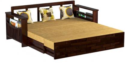 DIVESHIKA ART Sheesham Wood Three Seater Bricke Style Sofa Cum Bed With Side Pocket Storage | 3 Seater Double Solid Wood Pull Out Sofa Sectional Bed
