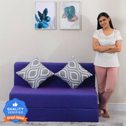 Flipkart Perfect Homes Janice 72x48x8 inch|Low Floor, Washable Jute Fabric with 1 Cushion 2 Seater Double Foam Fold Out Sofa Cum Bed
