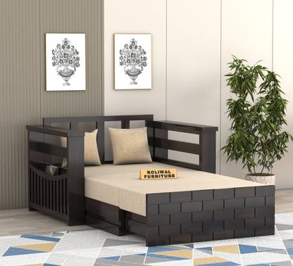 Roliwal Sheesham Wooden 2 Seater Sofa Cums Bed with Mattresses for Home Living Room 2 Seater Single Solid Wood Pull Out Sofa Cum Bed