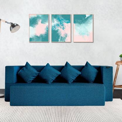 Fresh Up Jute Fabric 78x36x14 Inches with 4 Cushion Cover 4 Seater Double Foam Fold Out Sofa Cum Bed