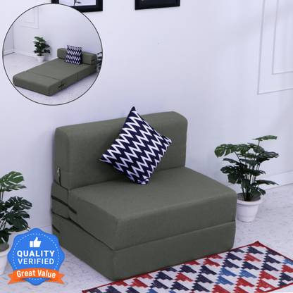 Flipkart Perfect Homes Janice 72x36x8 inch|Low Floor, Washable Jute Fabric with 1 Cushion 1 Seater Single Foam Fold Out Sofa Cum Bed