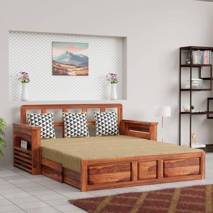 Devsignature Sheesham Wood 3 Seater Sofa Cum Bed with Headboard/wooden Mini Storage Sofa Bed 3 Seater Double Solid Wood Pull Out Sofa Cum Bed