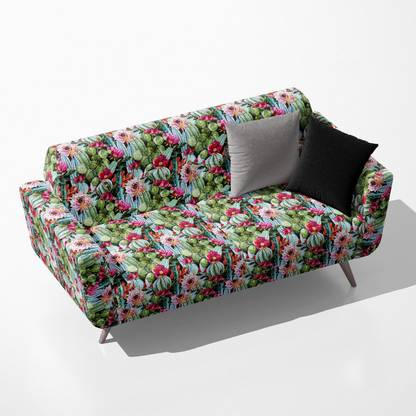Artzfolio AZ5008143SOF_FB_RF_R-SP_D56^80_VL Watercolor Cactus Floral Pattern Velvet Sofa Fabric Sofa Fabric