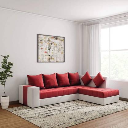 Torque Steffan L Shape 6 Seater Fabric Corner Sofa For Living Room(Right Side, Red) Fabric 6 Seater  Sofa