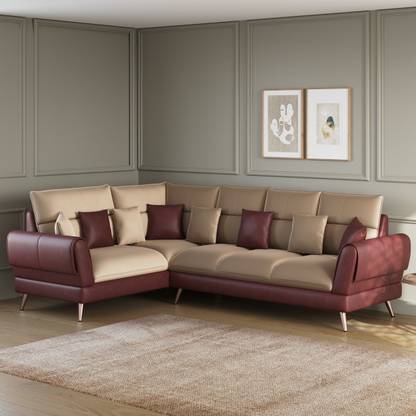 ARRA Ira Leatherette 6 Setaer Seater L-Shaped Corner Sofa Leatherette 6 Seater  Sofa