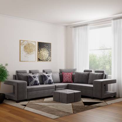 Bharat Lifestyle Square Puffy Fabric 6 Seater Sofa