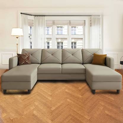 Groovecraft Arba U Shaped Sectional Couch Upholstered Sofa Couch with Chaise for Living Room Fabric 6 Seater Sofa