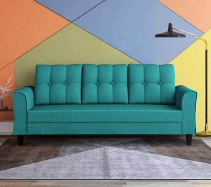 ADORNMART Maddox Tufted 3 Seater Sofa (Aqua Green) Fabric 3 Seater  Sofa