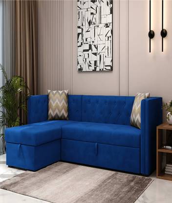 VIVID Optimus Sofa Cum Bed L shaped with Lounger Velvet Fabric 5 Seater  Sofa