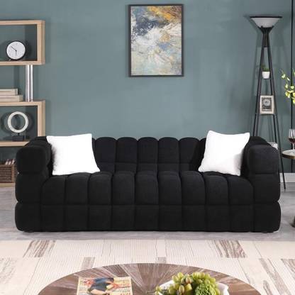 Soul Light Art Wooden Sofa 2 Pillows with Deep Seat Couch Living Room Bedroom,Black I Fabric 3 Seater  Sofa