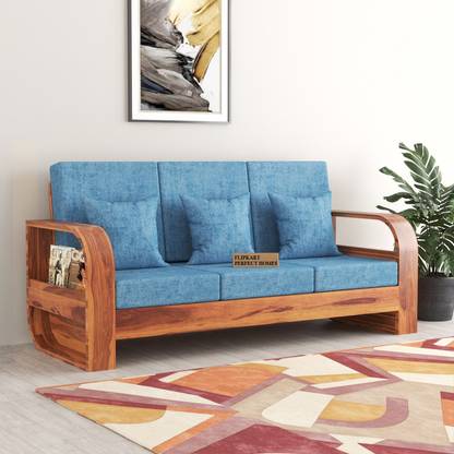 Flipkart Perfect Homes Leaf Armrest Sheesham Wood Three Seater Sofa With Pocket Storage For Living Room Fabric 3 Seater  Sofa