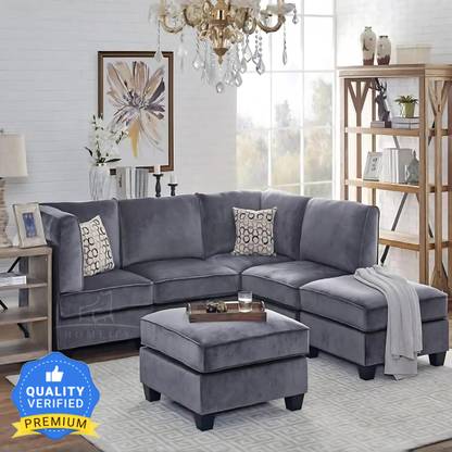 Homeify Adyna 5 Seater Velvet L Shaped Corner Sectional Sofa Fabric 5 Seater  Sofa