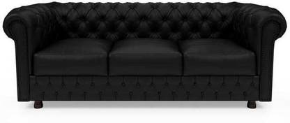 India wood mart Wooden Modern Sofa Tufted Couch with Deep Seat,Chesterfield 3 Seater Sofa Fabric Half-leather 3 Seater  Sofa
