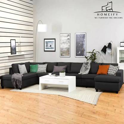 Homeify Buster U Shaped for Living Room Fabric 9 Seater  Sofa