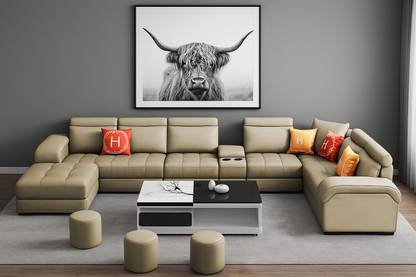 Casaliving Emerson Modern U-Shaped Sectional Sofa Set 9 Seater, Sofa Couch with 3 Puffy Leather 9 Seater  Sofa