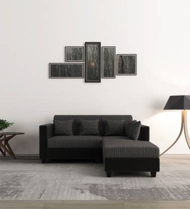 Mintwud from Pepperfry Baley Fabric LHS Sectional Sofa (2 + Lounger) In Lama Black Colour Fabric 5 Seater  Sofa