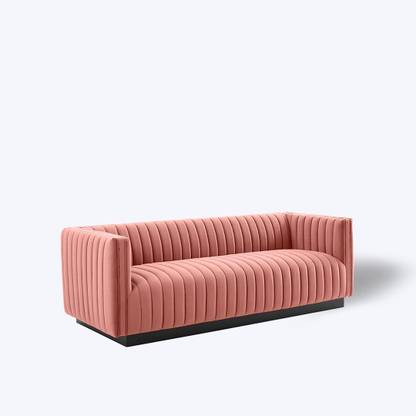 LUSTRE ENTERPRISE Admirable Three Seater Sofa in Velvet Salmon Red (81"L x 30"D x 31"H) Fabric 3 Seater  Sofa