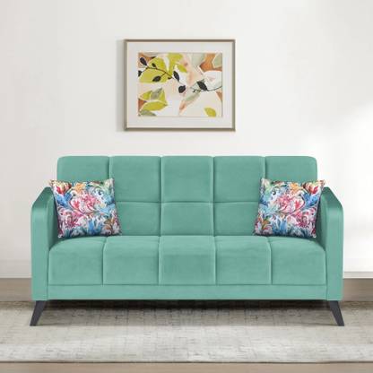 ARRA Jasper Tufted Back Three Seater Sofa With Two Printed Cushions Fabric 3 Seater  Sofa