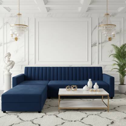 WAKESURE Premium Quality Velvet Fabric 4 Seater Sofa  (Finish Color - Blue, DIY(Do-It-Yourself))