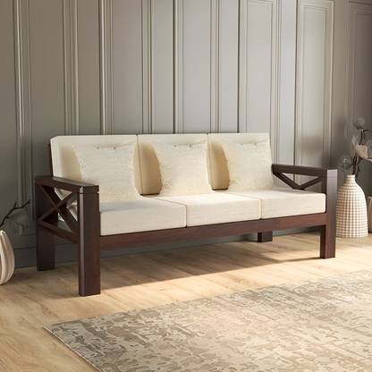 DECORWOOD Solid Sheesham Wood X Pattern 3 Seater Sofa For Living Room, Café, Office. Fabric 3 Seater  Sofa