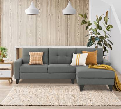ADORN INDIA Midas L Shape 6 Seater Sofa Set Right Hand Side (Grey) Fabric 6 Seater  Sofa