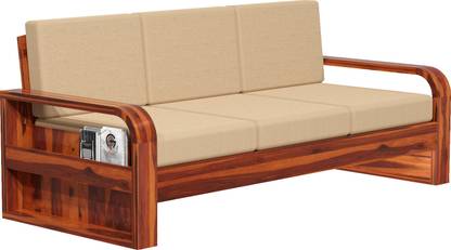 GPcraft Solid Sheesham Wood Curved Armrest Design 3 Seater Sofa Set wooden and Fabric 3 Seater  Sofa
