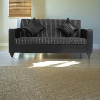 INDIAN BULK MART Perfect Homes Crete Leatherette and Fabric 3 Seater Sofa  (Finish Color - Black and Silver, DIY(Do-It-Yourself))