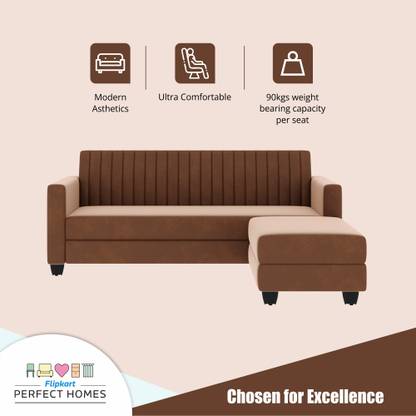 Flipkart Perfect Homes Rengovo Tufted Velvet | Premium Comfort | 3 Seater Sofa With Ottoman Fabric 3 + 1 Sofa Set