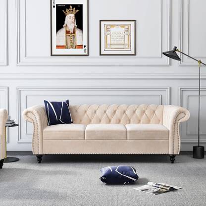 IRONIC HOUSE Chesterfield - Velvet Sofa, Modern 3 Seater Tufted Sofa Fabric 3 Seater  Sofa
