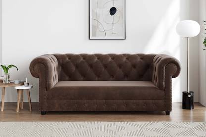 iAnanas Chesterfield 3-Seater Sofa -Plush Velvet, Deep Seating for Relaxation Fabric 3 Seater  Sofa