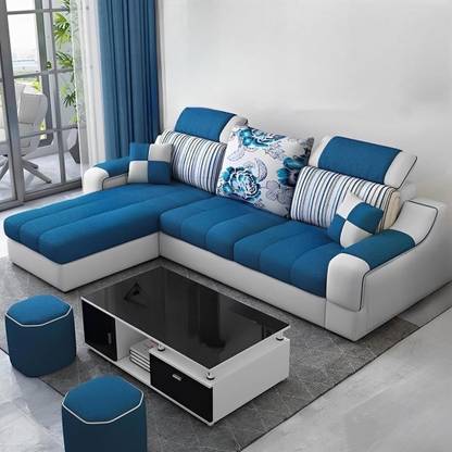 casafurnish Cressona 4 Seater LHS Fabric L Shape Sofa Set with Adjustable Headrest & 2 Puffy Fabric 4 Seater  Sofa