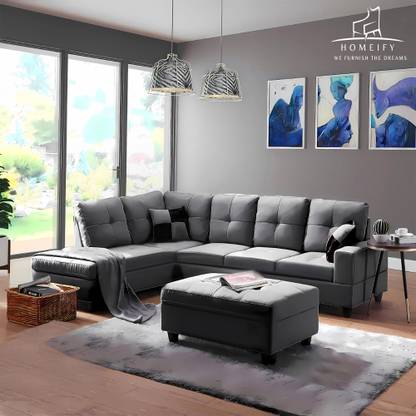 Homeify Alora Fabric 5- to 6-Seater Sofa L Shape Sofa Set For Living Room Fabric 6 Seater Sofa