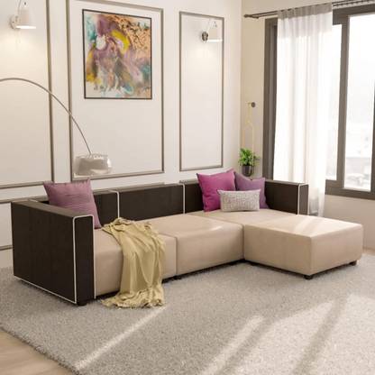 Blisscraft Marcelina 4 Seater with Ottoman Fabric Interchangeable L Shape Sofa Set Fabric 4 Seater  Sofa