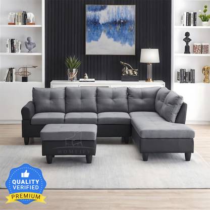 Homeify Arlo 6 Seater L-Shaped Sectional Sofa with Ottoman for Living Room Fabric 6 Seater  Sofa