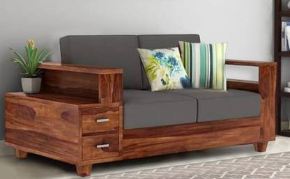 Wopno Furniture Pure Sheesham Wooden 2 Seater Sofa with Side Box Storage for Living Room Fabric 2 Seater  Sofa