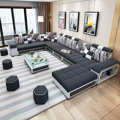 Zikra Dapper Interchangebale U Shape Fabric 12 Seater  Sofa