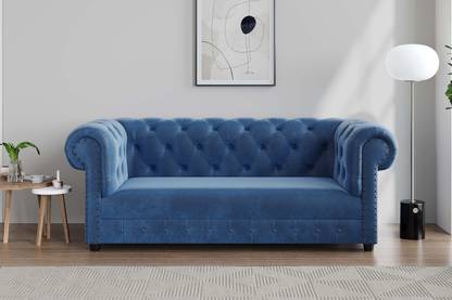 iAnanas Chesterfield 3-Seater Sofa -Plush Velvet, Deep Seating for Relaxation Fabric 3 Seater  Sofa