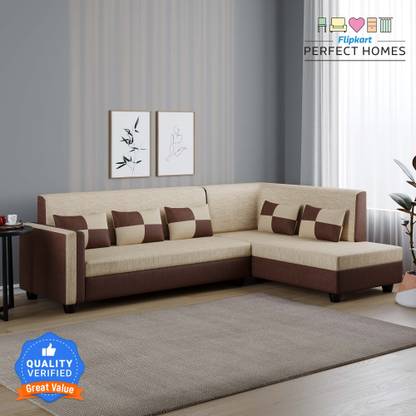 Flipkart Perfect Homes Haniry L-Shaped Sofa Set Right Facing ll For Living Room Comfortable Fabric 6 Seater  Sofa