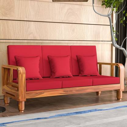 Kendalwood Furniture Solid Wood 3 Seater Wooden Sofa set for living Room Furniture Fabric 3 Seater  Sofa