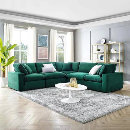 Torque Alston Fabric 5 Seater L Shape Modular Corner Premium Sofa - Green Fabric 5 Seater  Sofa
