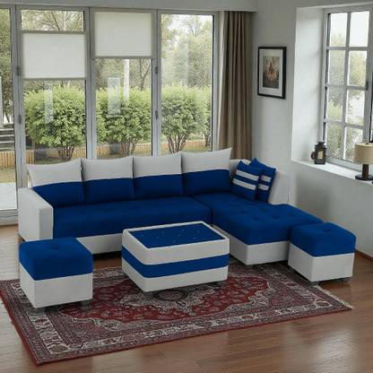 FURNY Stylio 8 Seater Fabric RHS L Shape Sofa Set with 1 Centre Table & 2 Ottoman Fabric 8 Seater  Sofa