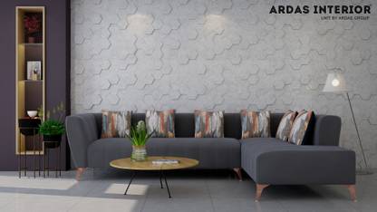 ardasinterior “Single Shade Swad with Sal Wood Frame & Steel Legs | Ardas Interior” Fabric 5 Seater  Sofa