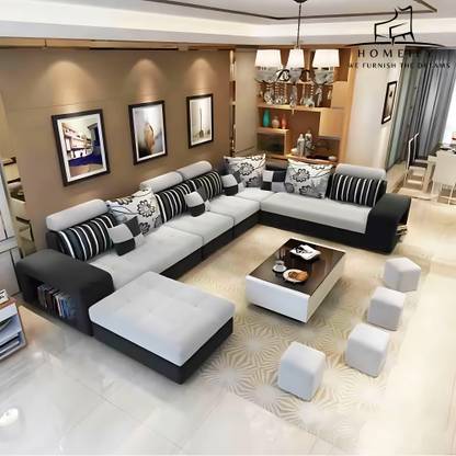 Homeify Carlo 9 Seater Fabric Sofa Set with 4-Puffy Convertible Sofa Set for Living Room Fabric 9 Seater  Sofa